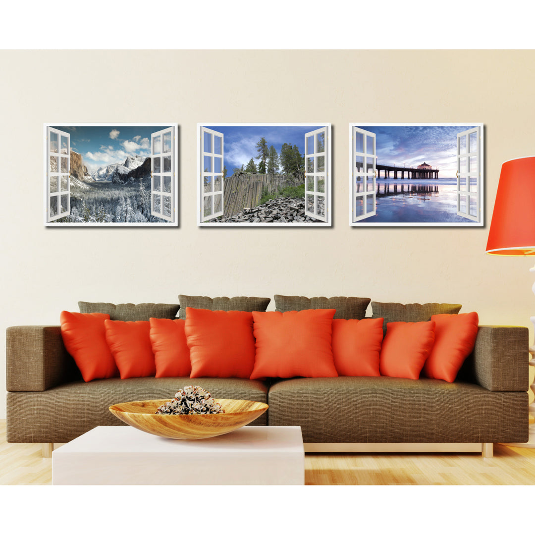 Devils Postpile Monument Picture 3D French Window Canvas Print  Wall Frames Image 3
