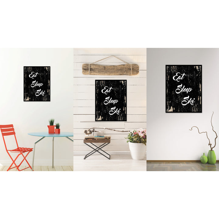Eat Sleep Ski Saying Canvas Print with Picture Frame  Wall Art Gifts Image 2