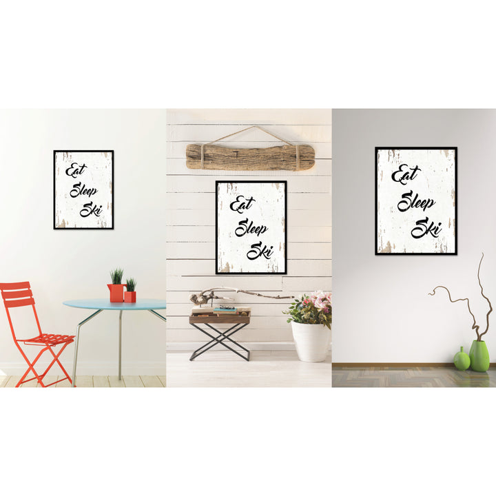 Eat Sleep Ski Saying Canvas Print with Picture Frame  Wall Art Gifts Image 2