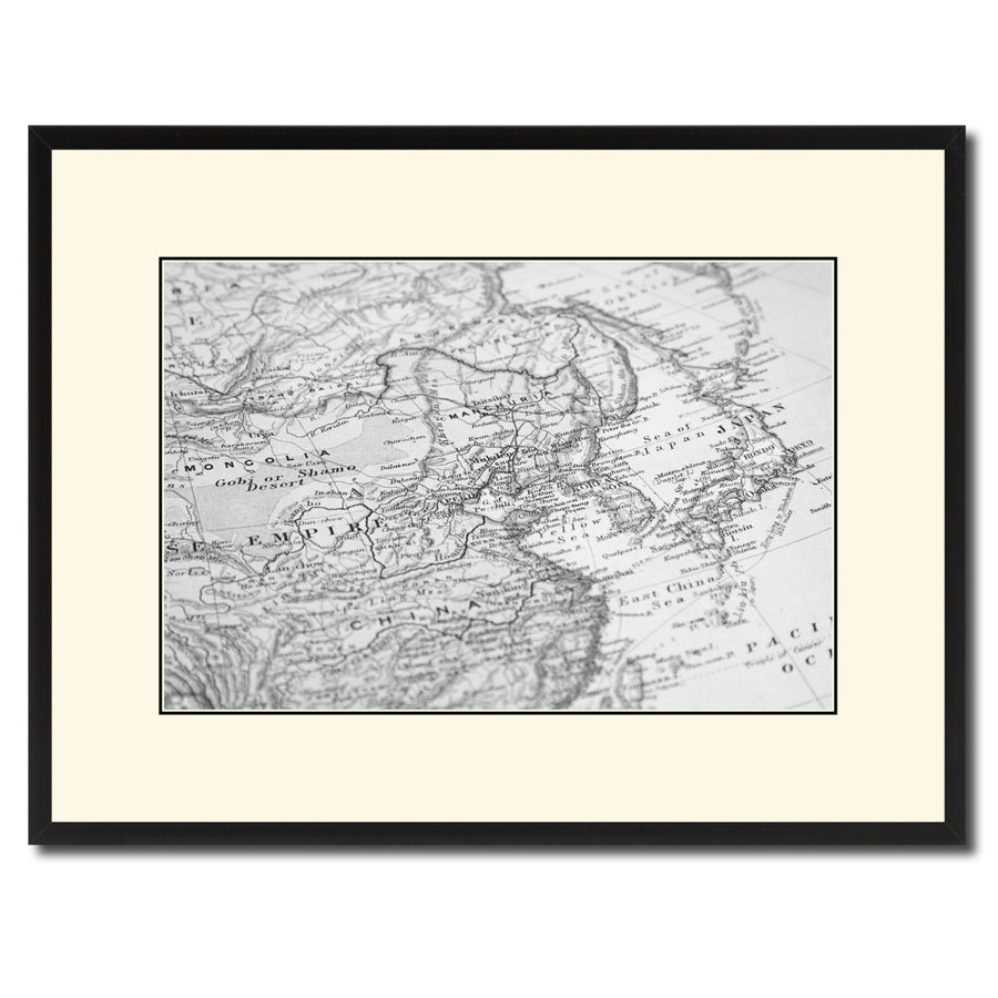 Europe  Asia Vintage BandW Map Canvas Print with Picture Frame  Wall Art Gift Ideas Image 1