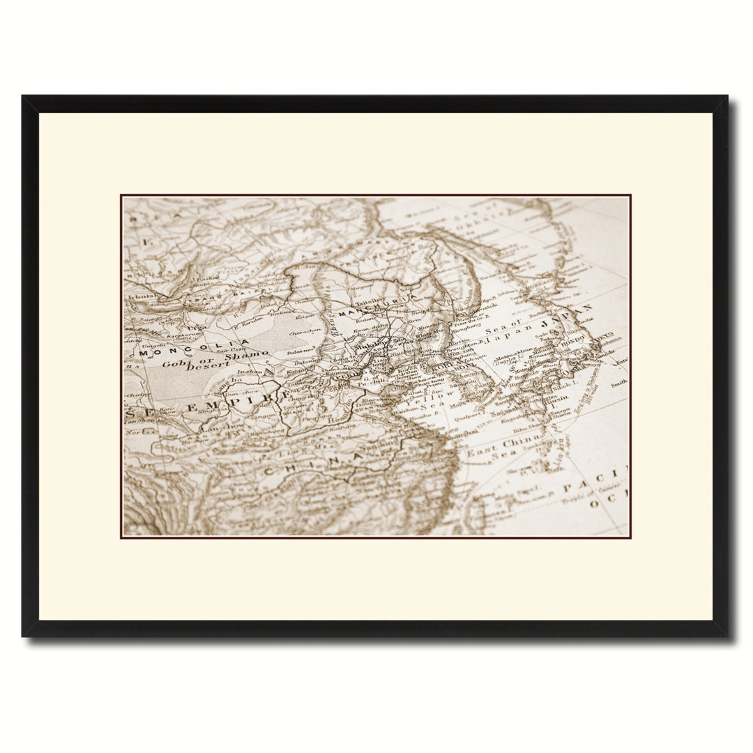 Europe  Asia Vintage Sepia Map Canvas Print with Picture Frame Gifts  Wall Art Decoration Image 1