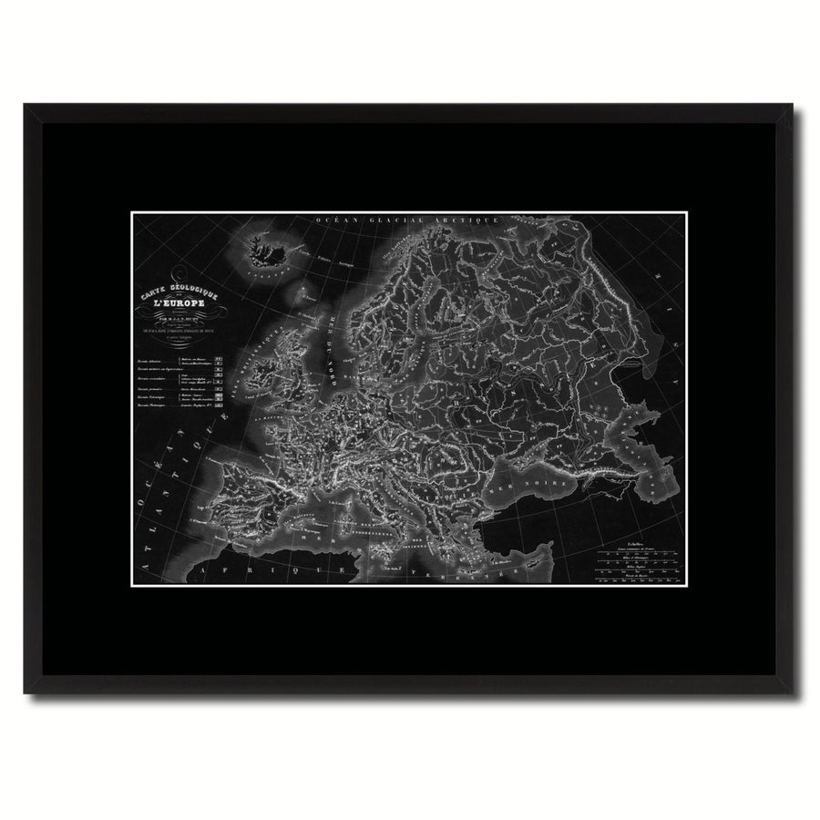 Europe Geological Vintage Monochrome Map Canvas Print with Gifts Picture Frame  Wall Art Image 1