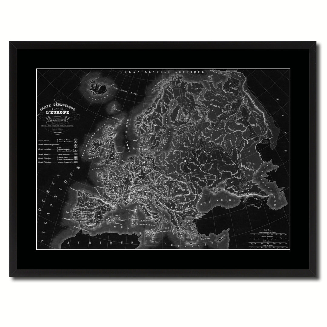 Europe Geological Vintage Monochrome Map Canvas Print with Gifts Picture Frame  Wall Art Image 3