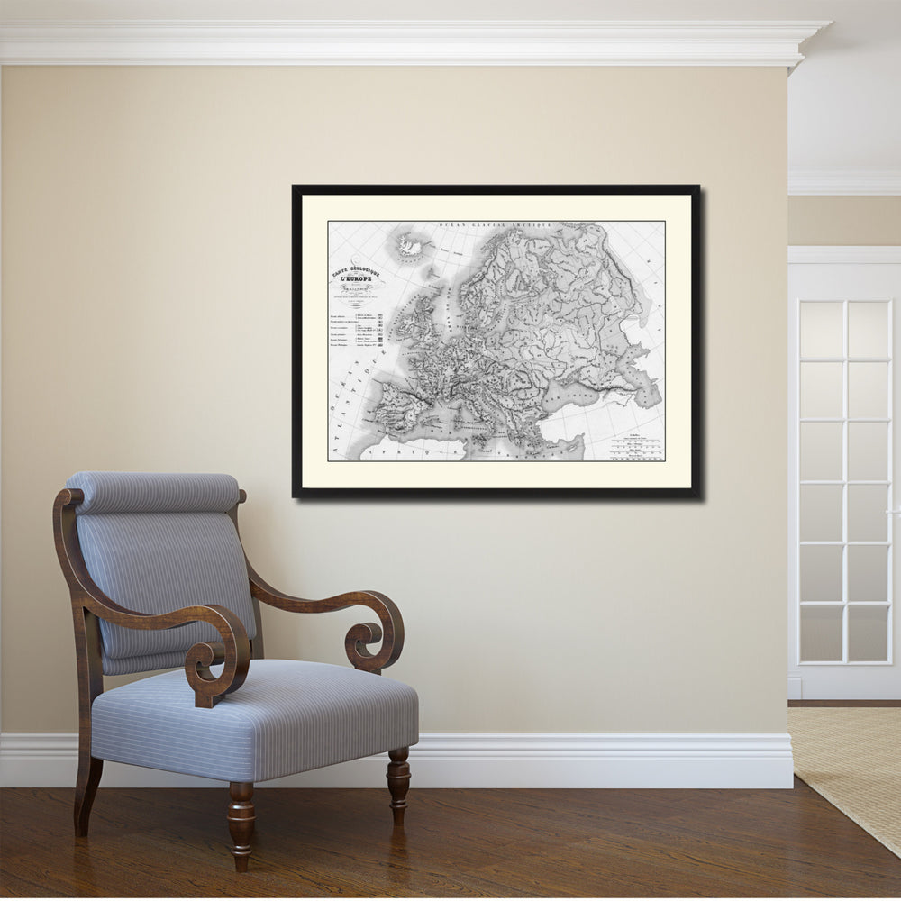 Europe Geological Vintage BandW Map Canvas Print with Picture Frame  Wall Art Gift Ideas Image 2