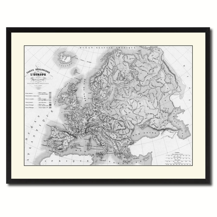 Europe Geological Vintage BandW Map Canvas Print with Picture Frame  Wall Art Gift Ideas Image 3