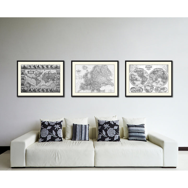 Europe Geological Vintage BandW Map Canvas Print with Picture Frame  Wall Art Gift Ideas Image 4