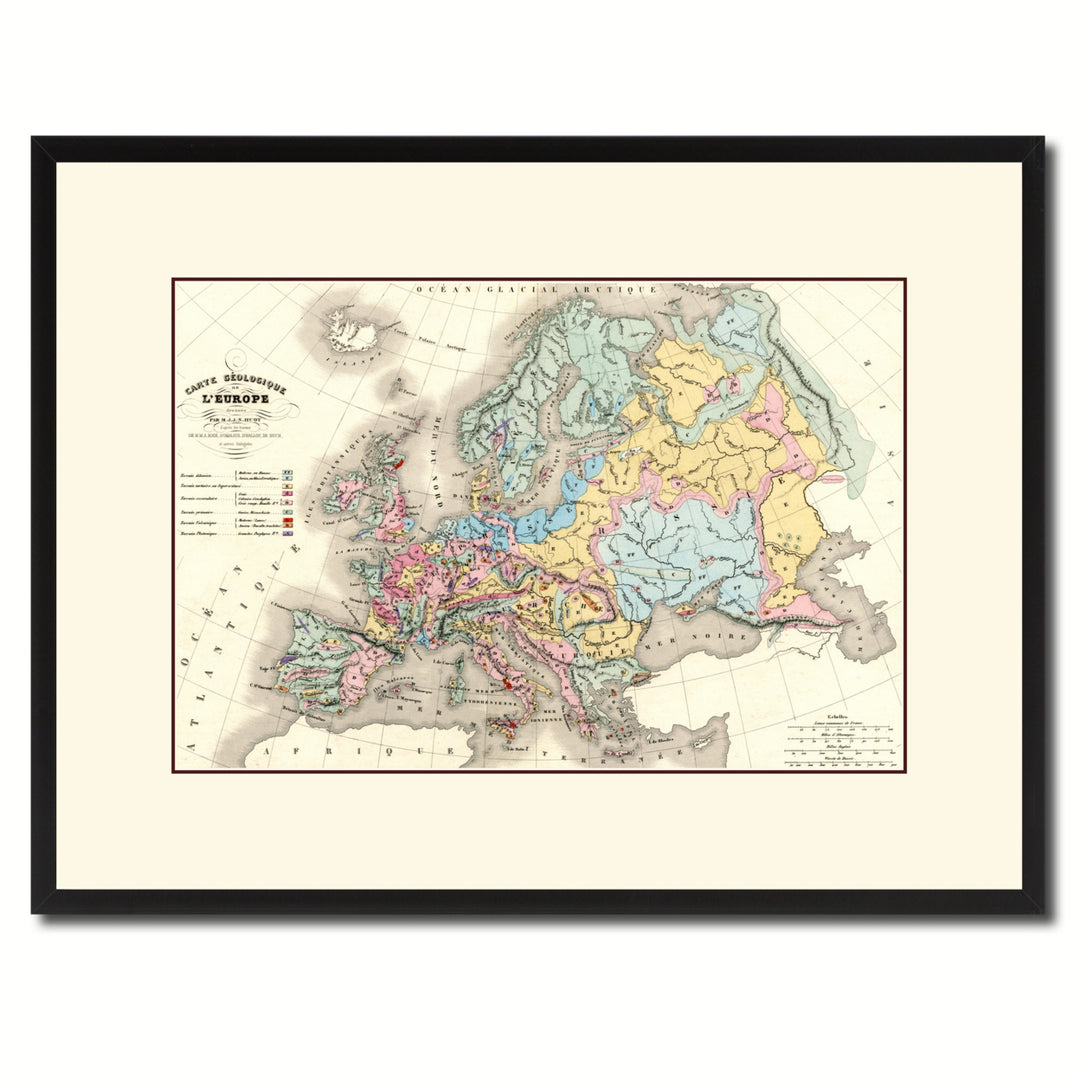 Europe Geological Vintage Antique Map Wall Art  Gift Ideas Canvas Print Custom Picture Frame Image 1
