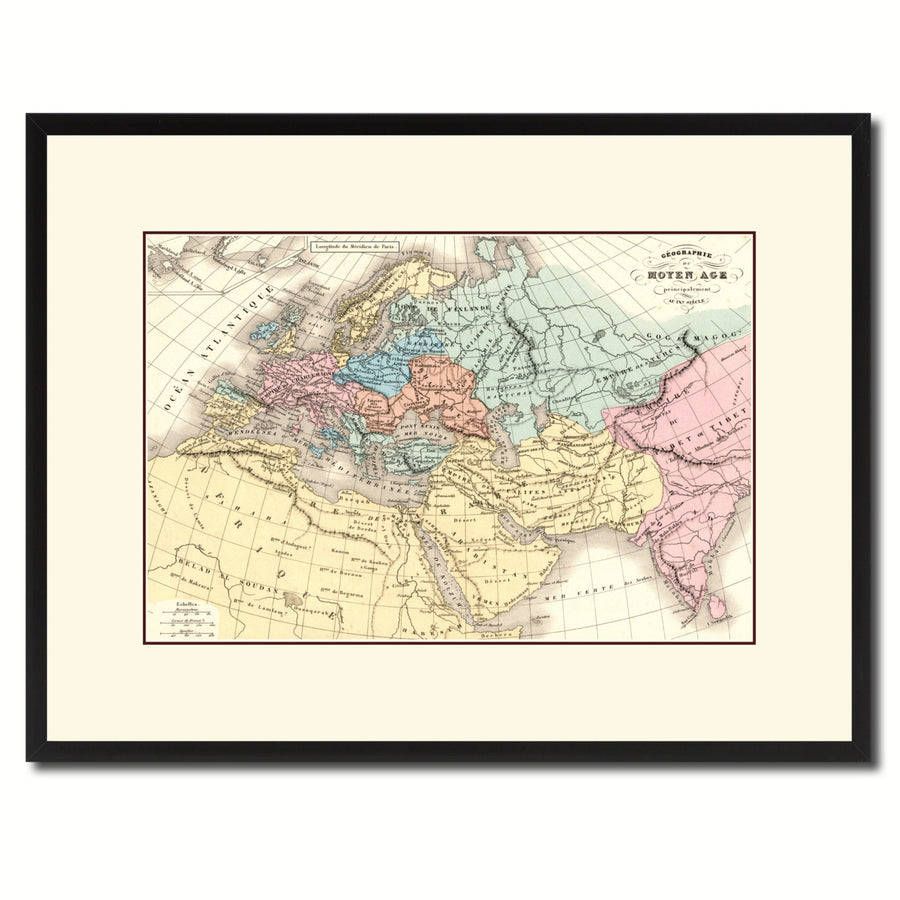 Europe In The Middle Ages Crusades Vintage Antique Map Wall Art  Gift Ideas Canvas Print Custom Picture Frame Image 1