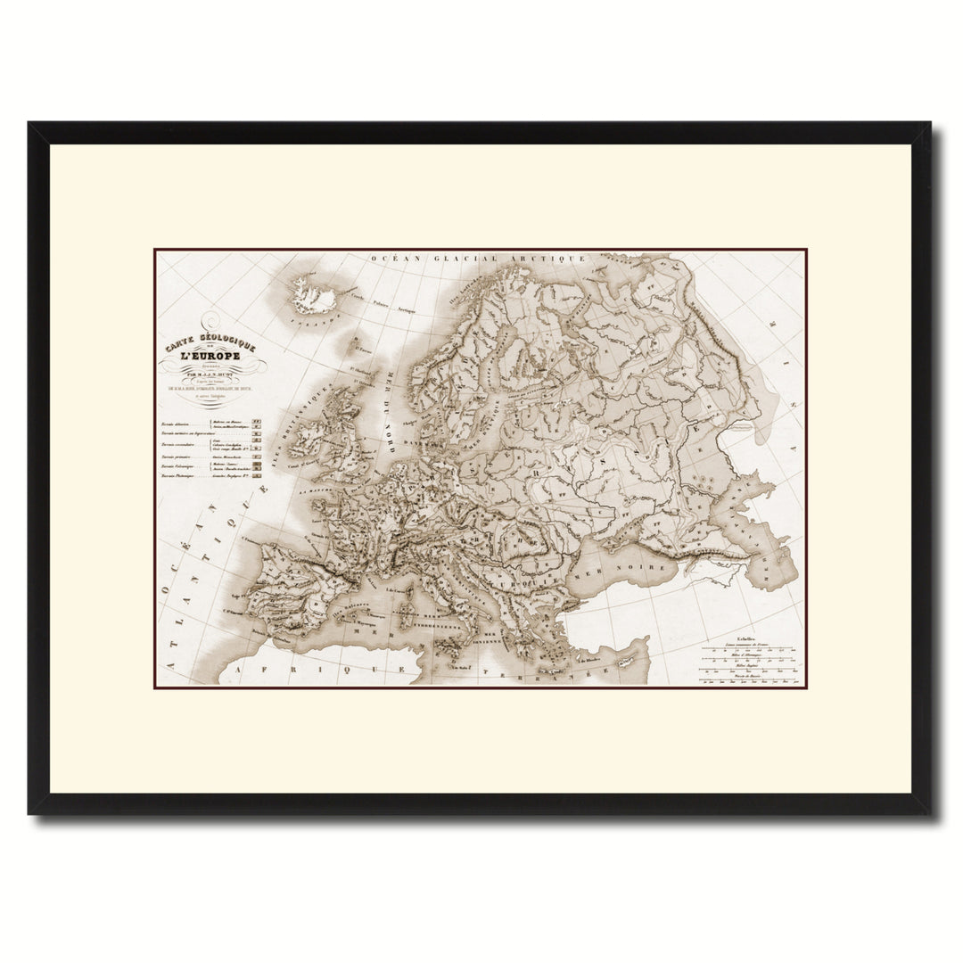 Europe Geological Vintage Sepia Map Canvas Print with Picture Frame Gifts  Wall Art Decoration Image 1