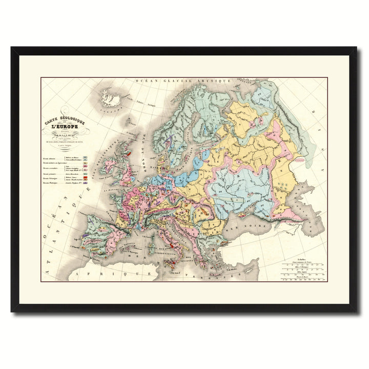 Europe Geological Vintage Antique Map Wall Art  Gift Ideas Canvas Print Custom Picture Frame Image 3