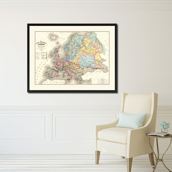 Europe Geological Vintage Antique Map Wall Art  Gift Ideas Canvas Print Custom Picture Frame Image 5