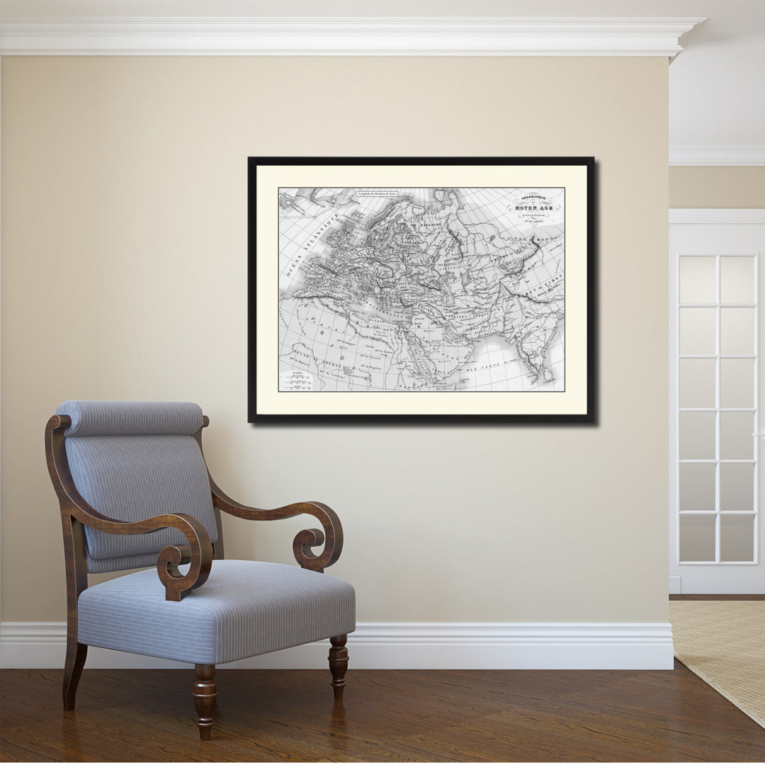 Europe In The Middle Ages Crusades Vintage BandW Map Canvas Print with Picture Frame  Wall Art Gift Ideas Image 2