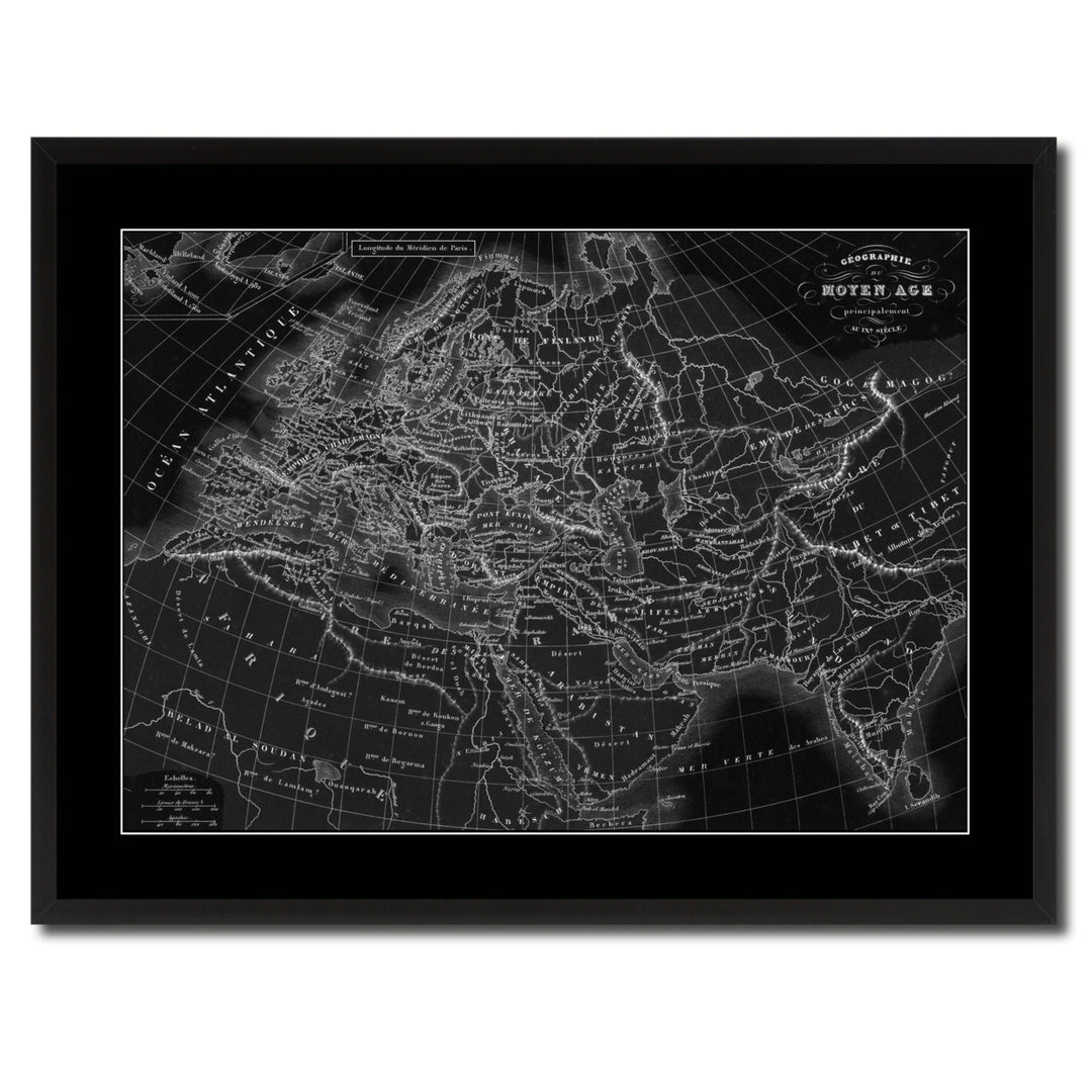 Europe In The Middle Ages Crusades Vintage Monochrome Map Canvas Print with Picture Frame  Wall Art Image 3
