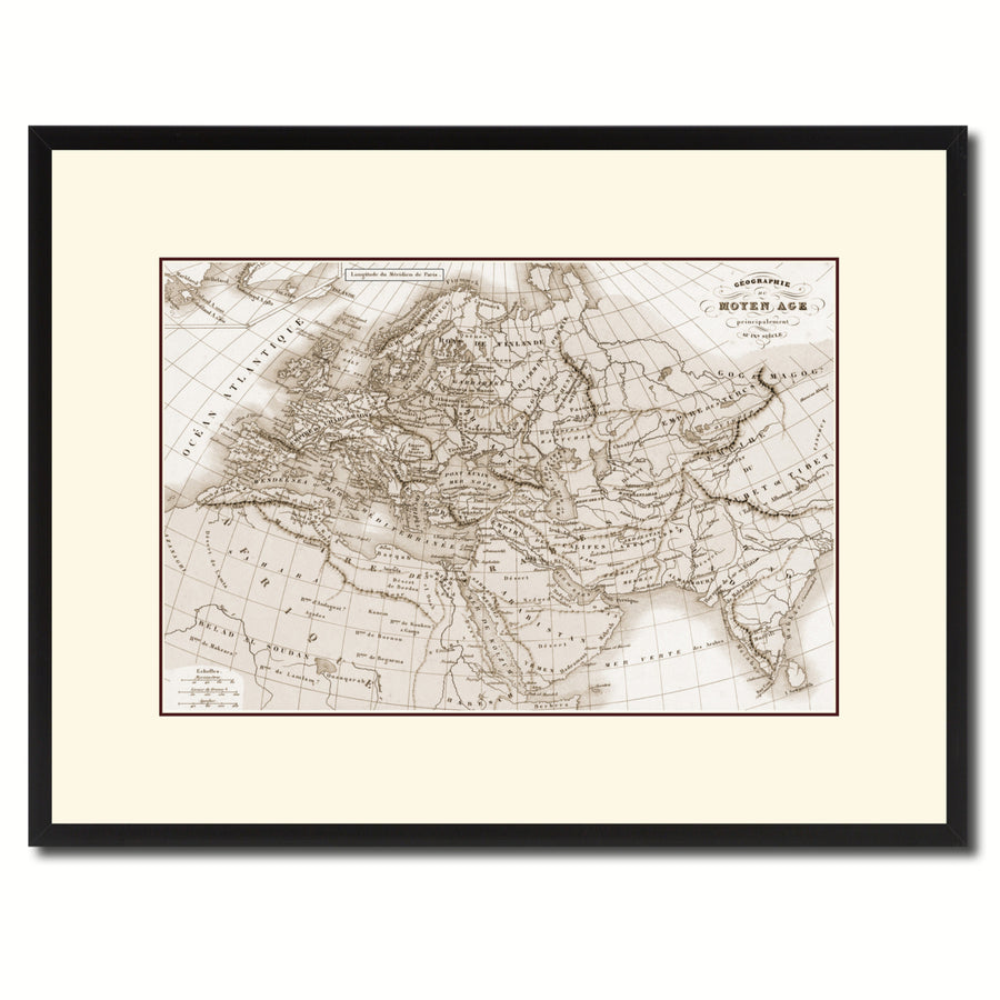 Europe In The Middle Ages Crusades Vintage Sepia Map Canvas Print with Picture Frame Gifts  Wall Art Image 1