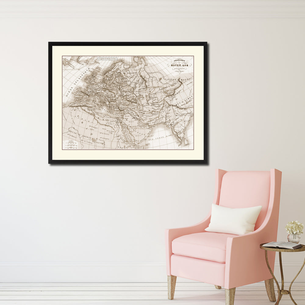 Europe In The Middle Ages Crusades Vintage Sepia Map Canvas Print with Picture Frame Gifts  Wall Art Image 2