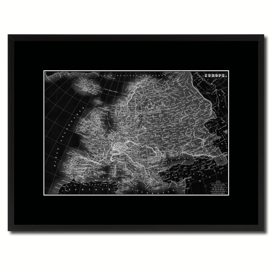 Europe Vintage Monochrome Map Canvas Print with Gifts Picture Frame  Wall Art Image 1