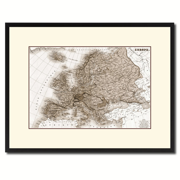 Europe Vintage Sepia Map Canvas Print with Picture Frame Gifts  Wall Art Decoration Image 1