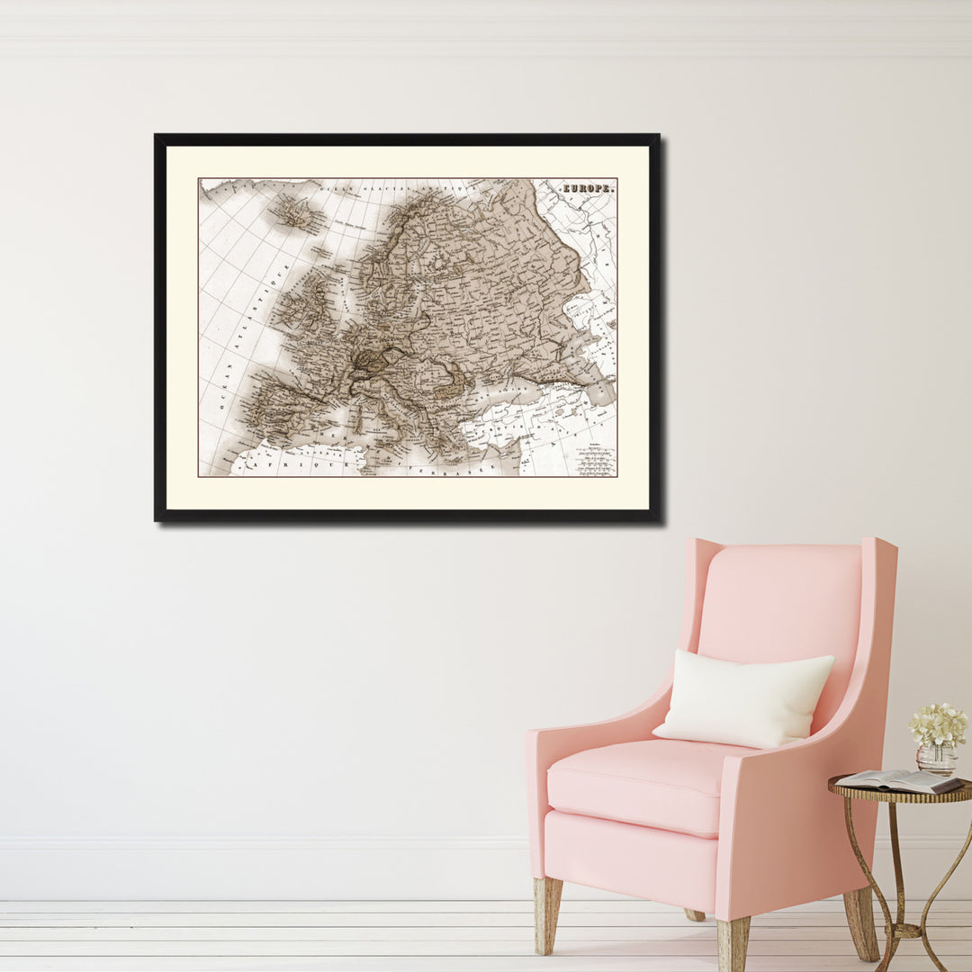 Europe Vintage Sepia Map Canvas Print with Picture Frame Gifts  Wall Art Decoration Image 2