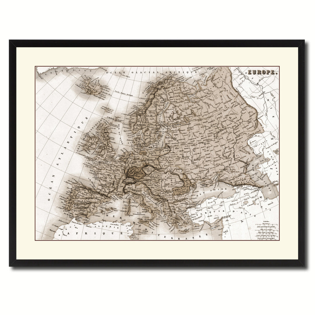 Europe Vintage Sepia Map Canvas Print with Picture Frame Gifts  Wall Art Decoration Image 3