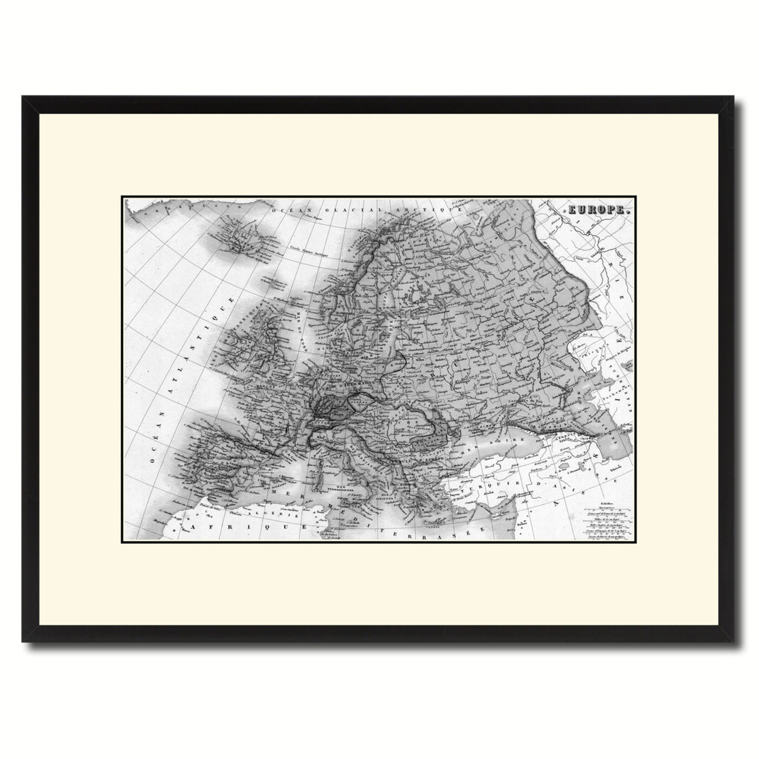 Europe Vintage BandW Map Canvas Print with Picture Frame  Wall Art Gift Ideas Image 1