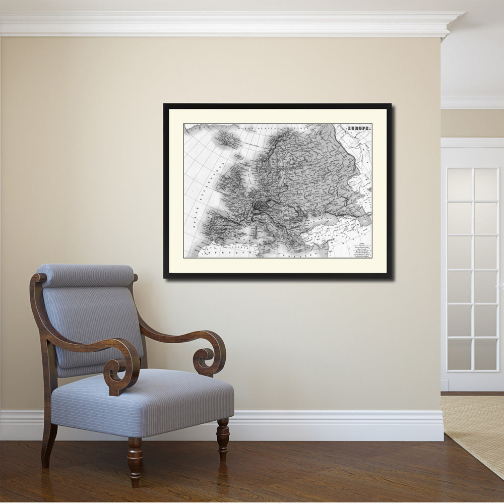 Europe Vintage BandW Map Canvas Print with Picture Frame  Wall Art Gift Ideas Image 2