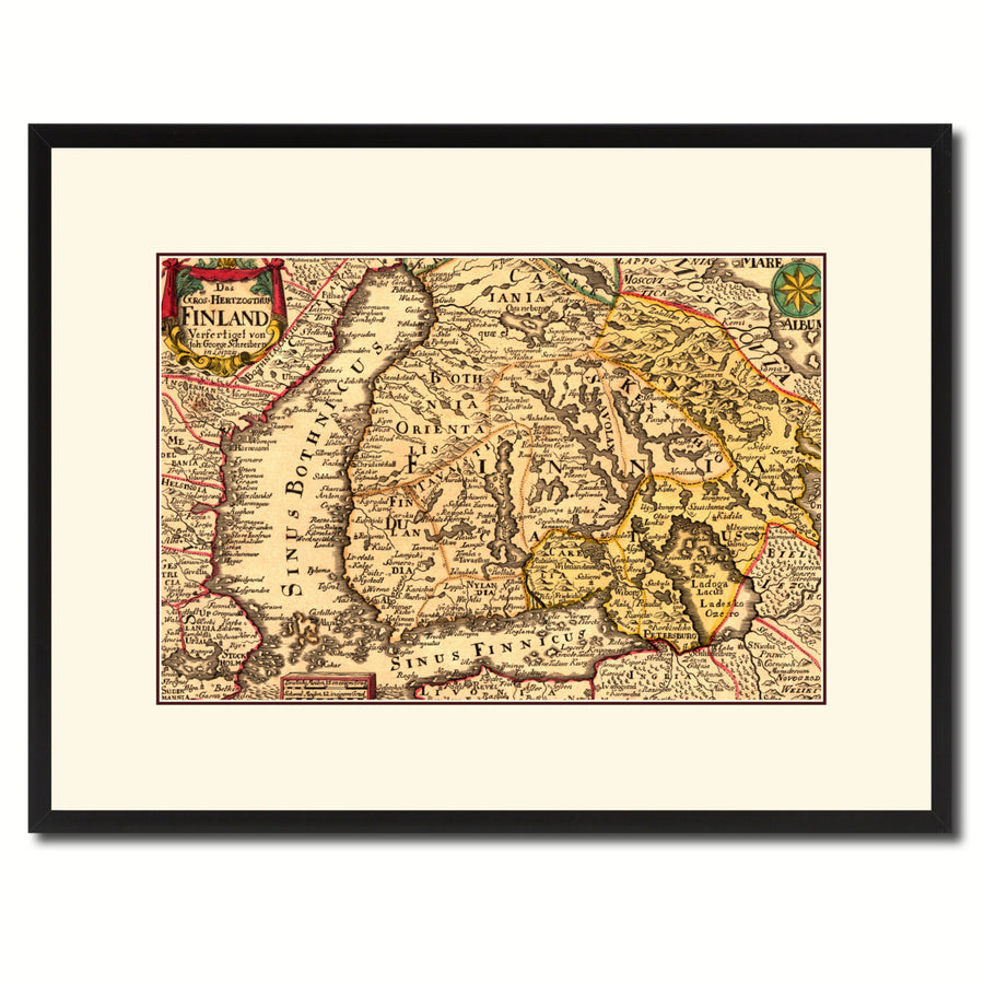 Finland Centuries Vintage Antique Map Wall Art  Gift Ideas Canvas Print Custom Picture Frame Image 1