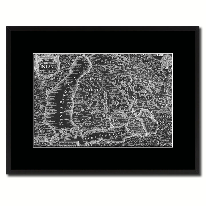 Finland Centuries Vintage Monochrome Map Canvas Print with Gifts Picture Frame  Wall Art Image 1