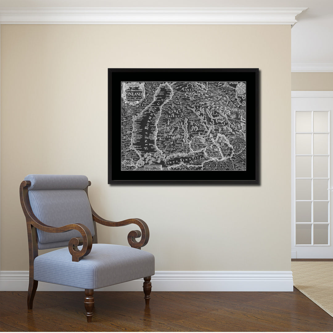 Finland Centuries Vintage Monochrome Map Canvas Print with Gifts Picture Frame  Wall Art Image 2