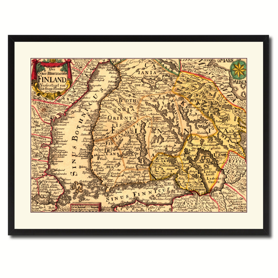 Finland Centuries Vintage Antique Map Wall Art  Gift Ideas Canvas Print Custom Picture Frame Image 3