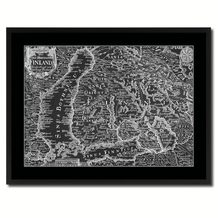 Finland Centuries Vintage Monochrome Map Canvas Print with Gifts Picture Frame  Wall Art Image 3
