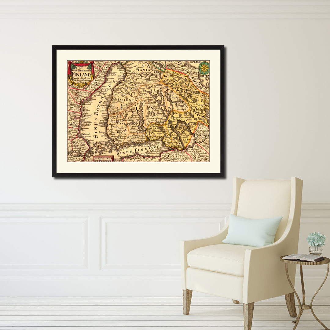 Finland Centuries Vintage Antique Map Wall Art  Gift Ideas Canvas Print Custom Picture Frame Image 5