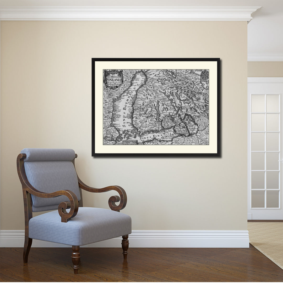 Finland Centuries Vintage BandW Map Canvas Print with Picture Frame  Wall Art Gift Ideas Image 2
