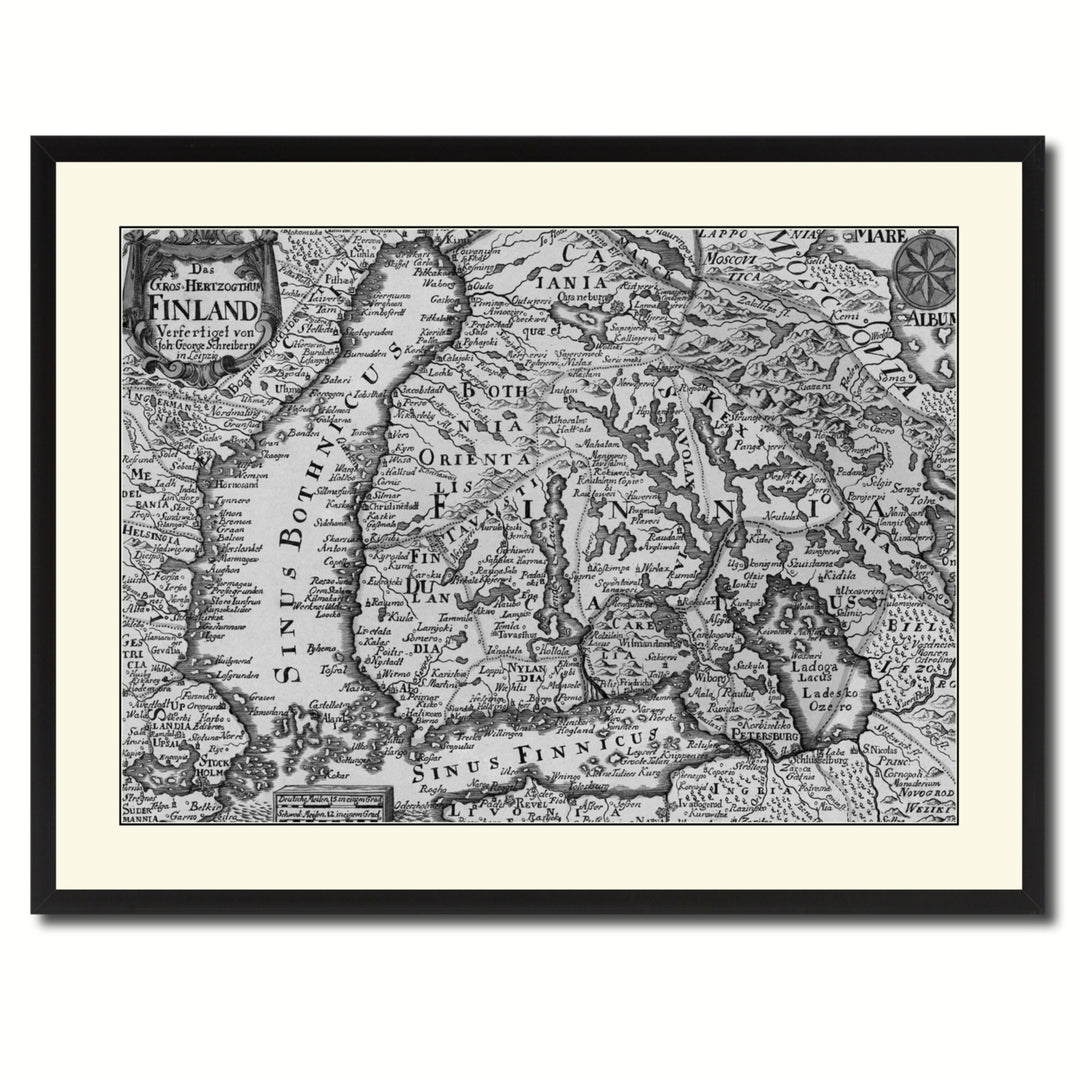 Finland Centuries Vintage BandW Map Canvas Print with Picture Frame  Wall Art Gift Ideas Image 3