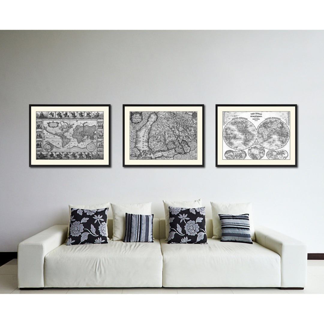 Finland Centuries Vintage BandW Map Canvas Print with Picture Frame  Wall Art Gift Ideas Image 4