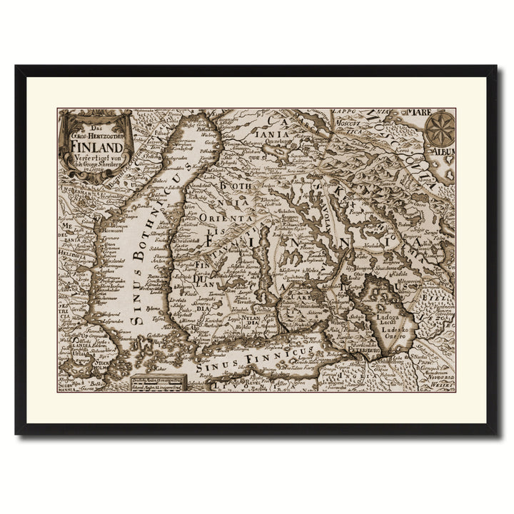 Finland Centuries Vintage Sepia Map Canvas Print with Picture Frame Gifts  Wall Art Decoration Image 3