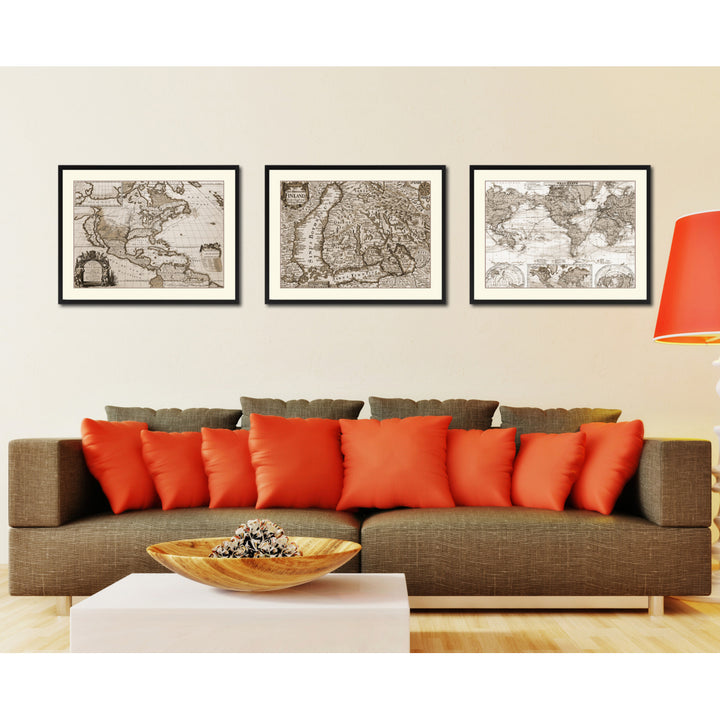 Finland Centuries Vintage Sepia Map Canvas Print with Picture Frame Gifts  Wall Art Decoration Image 4