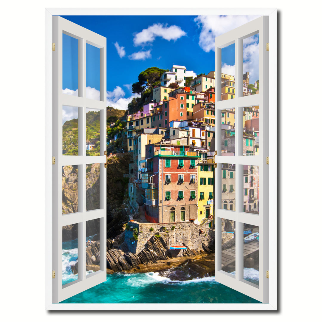 Fisherman-Village Riomaggiore Picture 3D French Window Canvas Print Gifts  Wall Frames Image 1