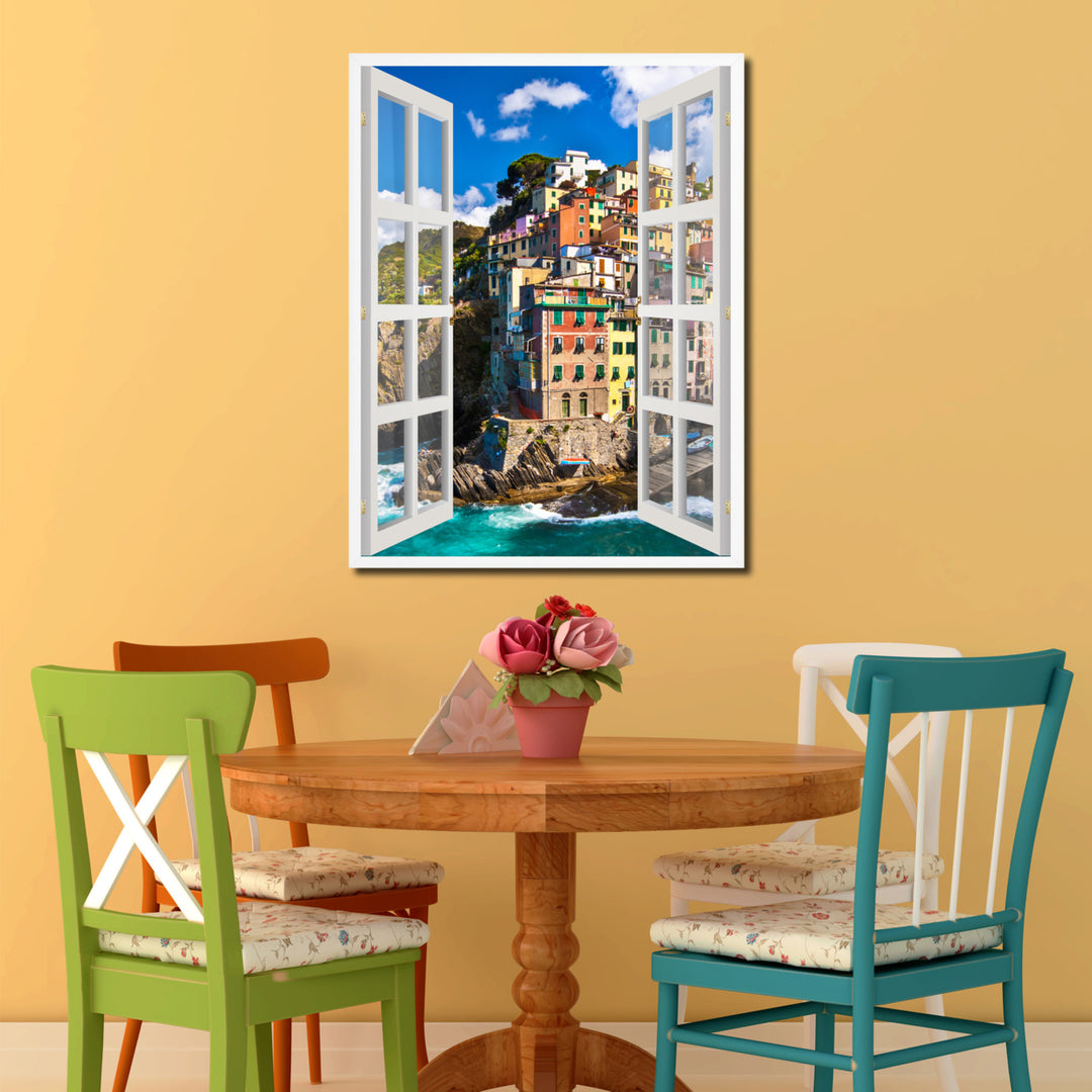 Fisherman-Village Riomaggiore Picture 3D French Window Canvas Print Gifts  Wall Frames Image 2