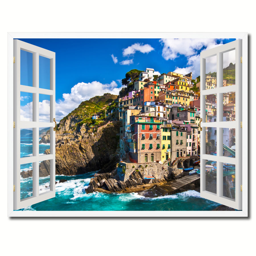 Fisherman-Village Riomaggiore Picture 3D French Window Canvas Print  Wall Frames Image 1