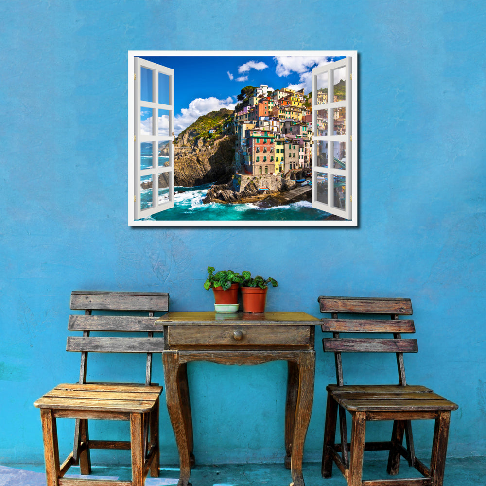 Fisherman-Village Riomaggiore Picture 3D French Window Canvas Print  Wall Frames Image 2