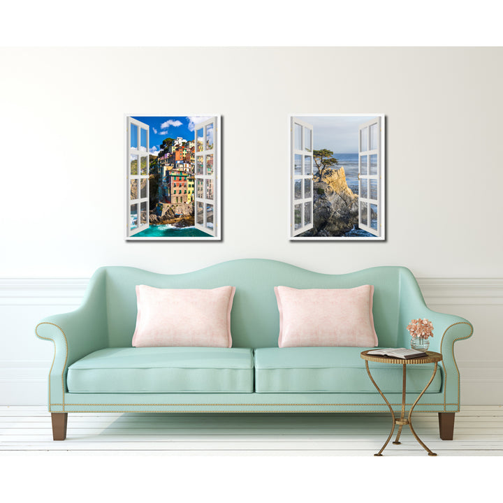 Fisherman-Village Riomaggiore Picture 3D French Window Canvas Print Gifts  Wall Frames Image 3