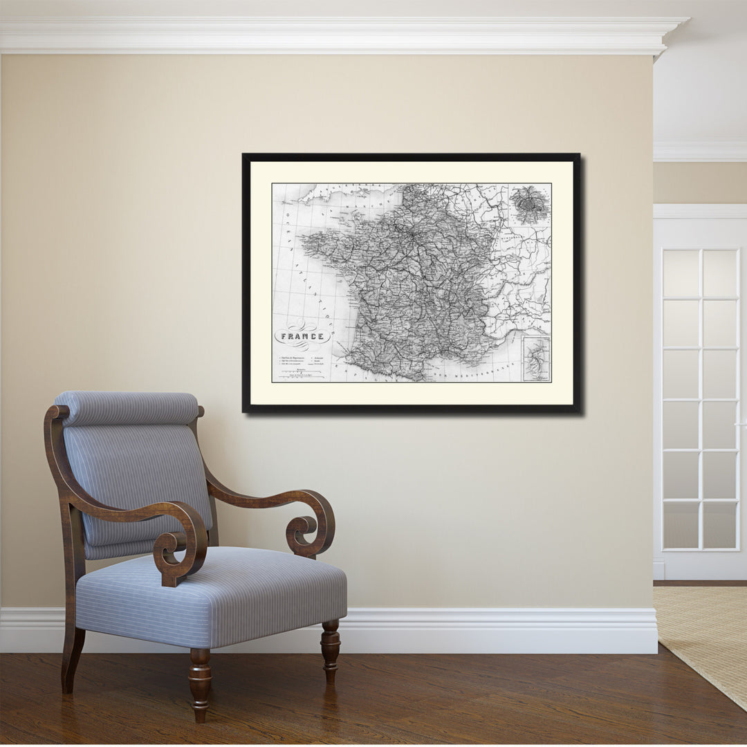 France Paris Vintage BandW Map Canvas Print with Picture Frame  Wall Art Gift Ideas Image 2