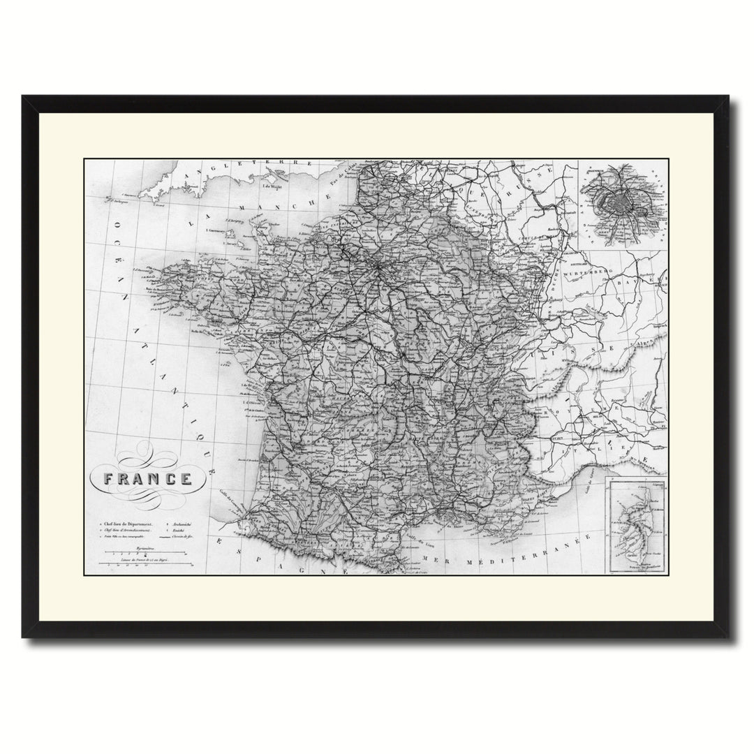 France Paris Vintage BandW Map Canvas Print with Picture Frame  Wall Art Gift Ideas Image 3