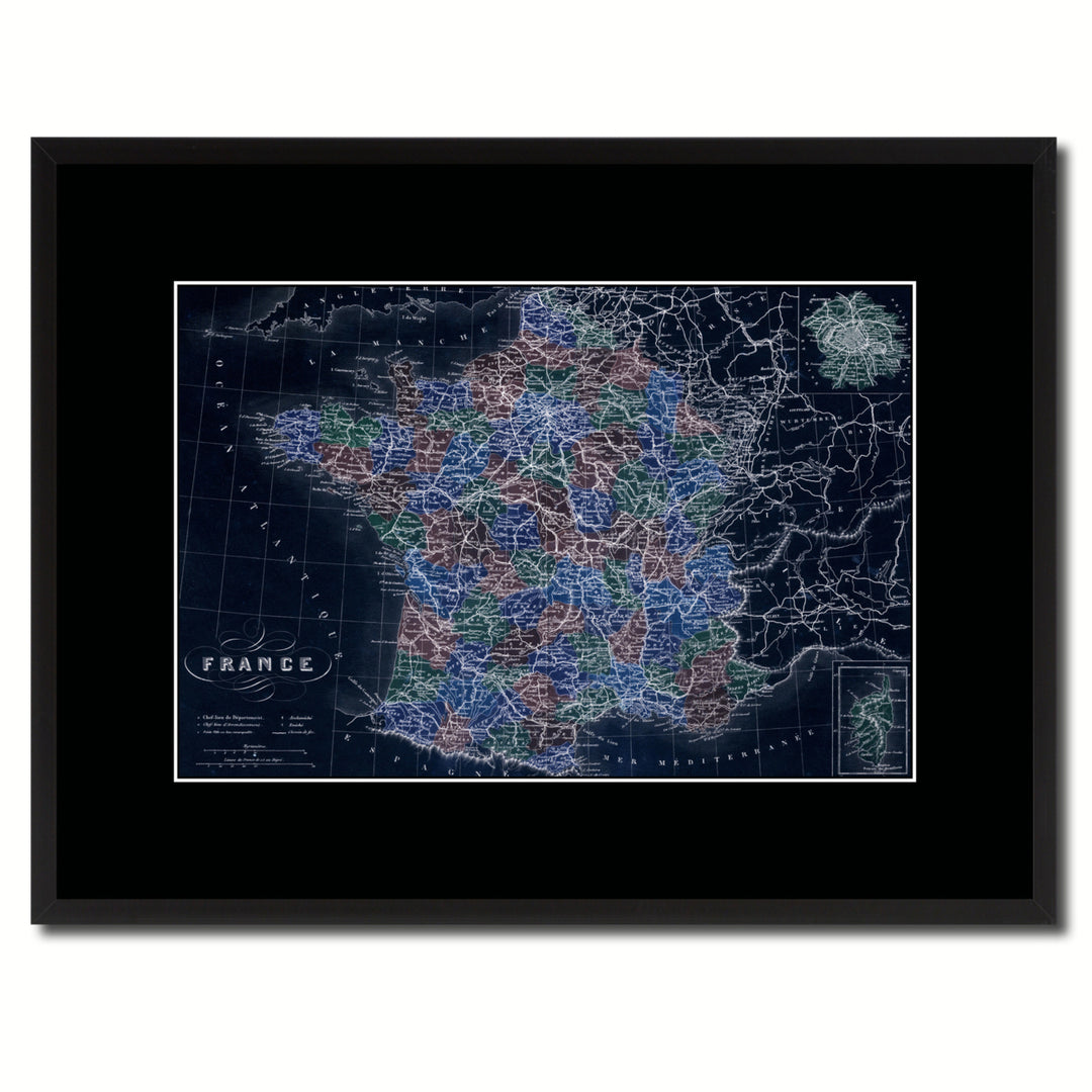 France Paris Vintage Vivid Color Map Canvas Print with Picture Frame  Wall Art Office Decoration Gift Ideas Image 1
