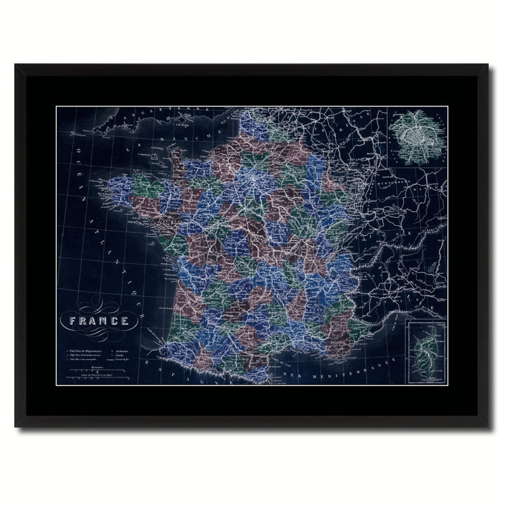 France Paris Vintage Vivid Color Map Canvas Print with Picture Frame  Wall Art Office Decoration Gift Ideas Image 3