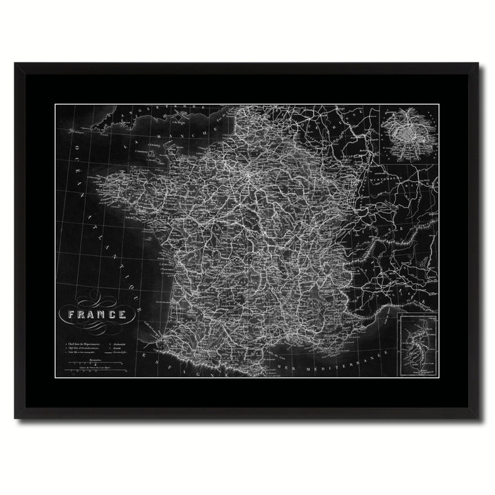 France Paris Vintage Monochrome Map Canvas Print with Gifts Picture Frame  Wall Art Image 3