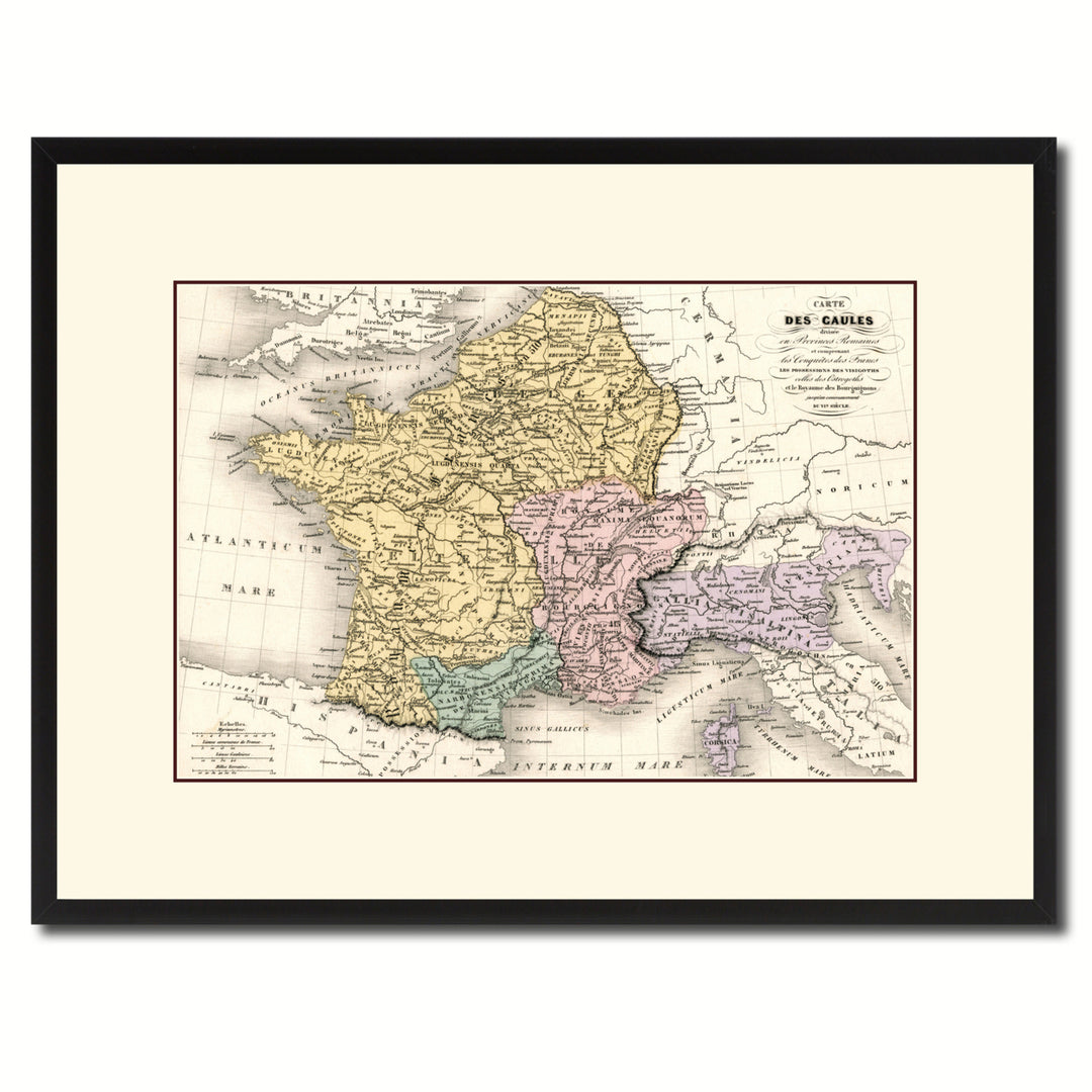 France Vintage Antique Map Wall Art  Gift Ideas Canvas Print Custom Picture Frame Image 1