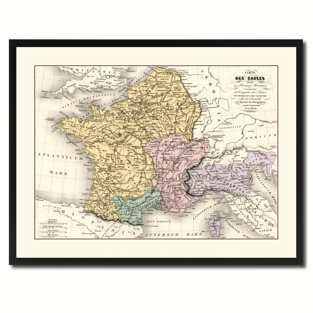 France Vintage Antique Map Wall Art  Gift Ideas Canvas Print Custom Picture Frame Image 3