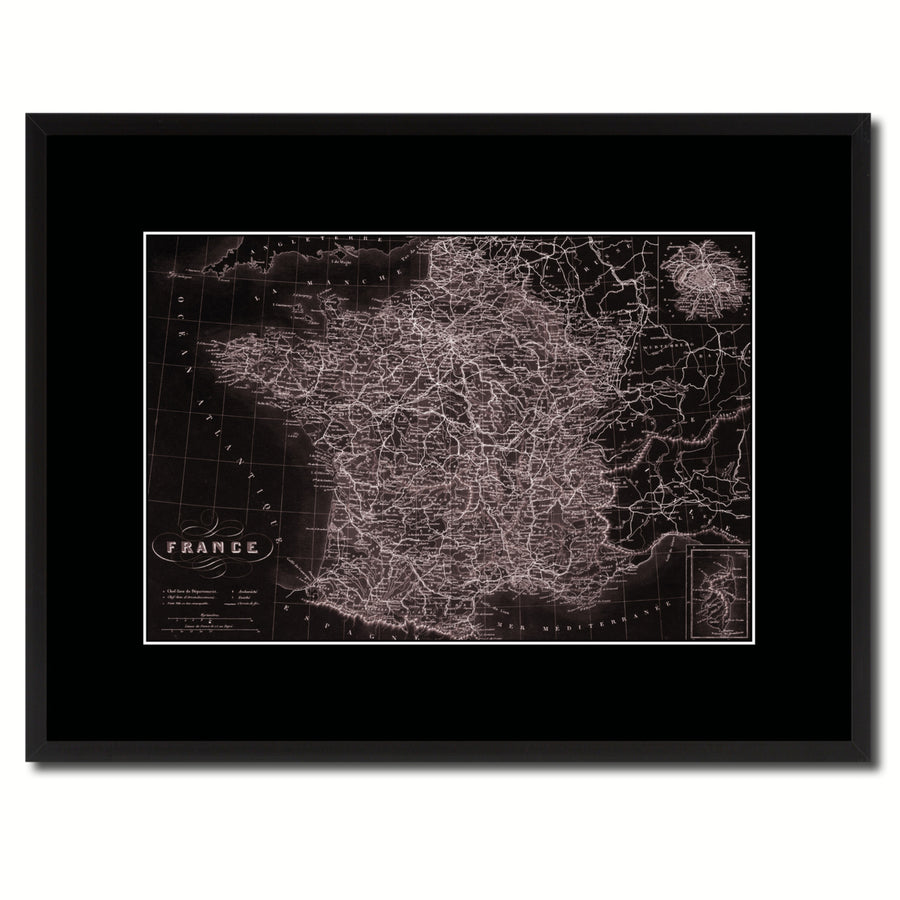France Paris Vintage Vivid Sepia Map Canvas Print with Picture Frame  Wall Art Decoration Gifts Image 1