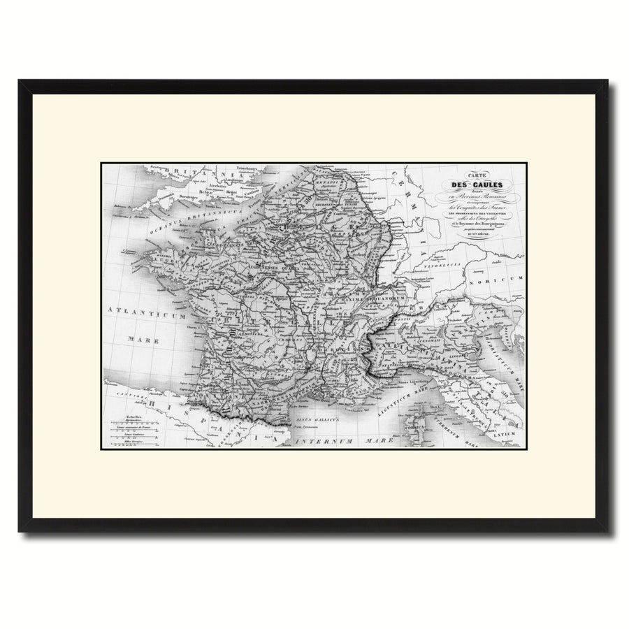 France Vintage BandW Map Canvas Print with Picture Frame  Wall Art Gift Ideas Image 1